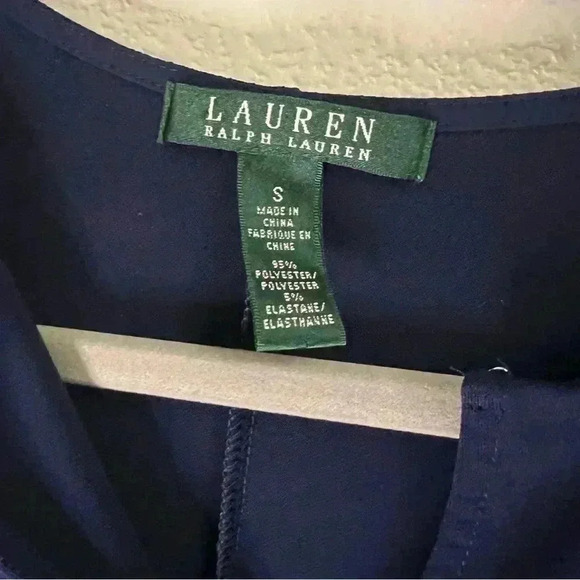 Lauren Ralph Lauren Navy rounded neckline blouse split seam hook & eye closure - Picture 4 of 9